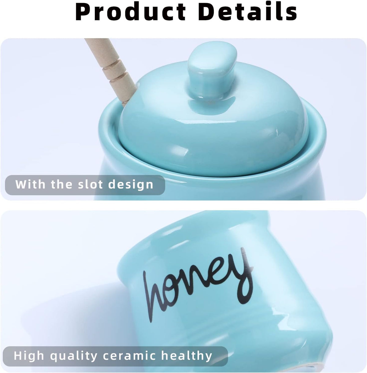 Honey Jar with Dipper and Lid, Ceramic Honey Pot 12oz, Turquoise