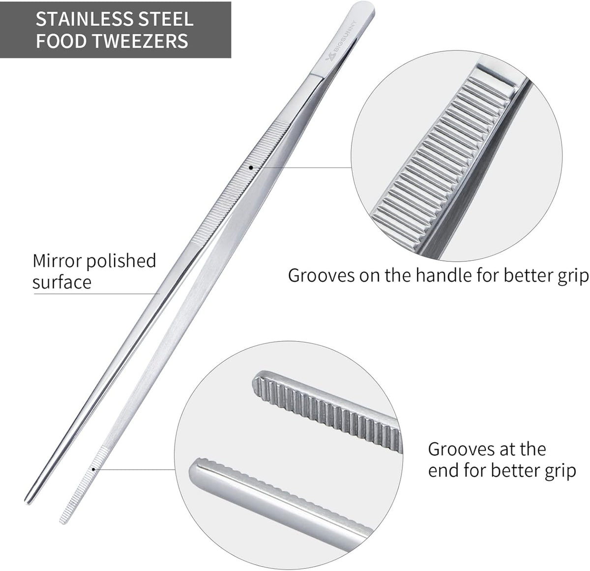 12 Inch Kitchen Tweezers Fine Tweezer Tongs, MSY BIGSUNNY Stainless Steel Food Tweezers Multi-function Precision Serrated Tips Cooking Tongs Kitchen Serving Tong
