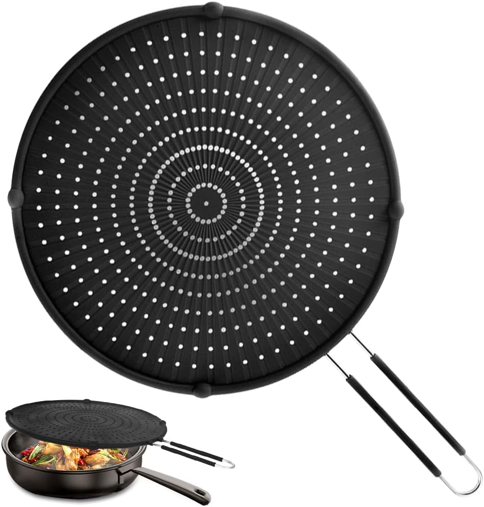 Splatter Screen for Frying Pan, Grease Splatter Guard, Heat-Resistant Splatter Guards for Frying, Silicone Splatter Guard for Everyday Cooking, Dishwasher Safe （16in×12in×0.5in）