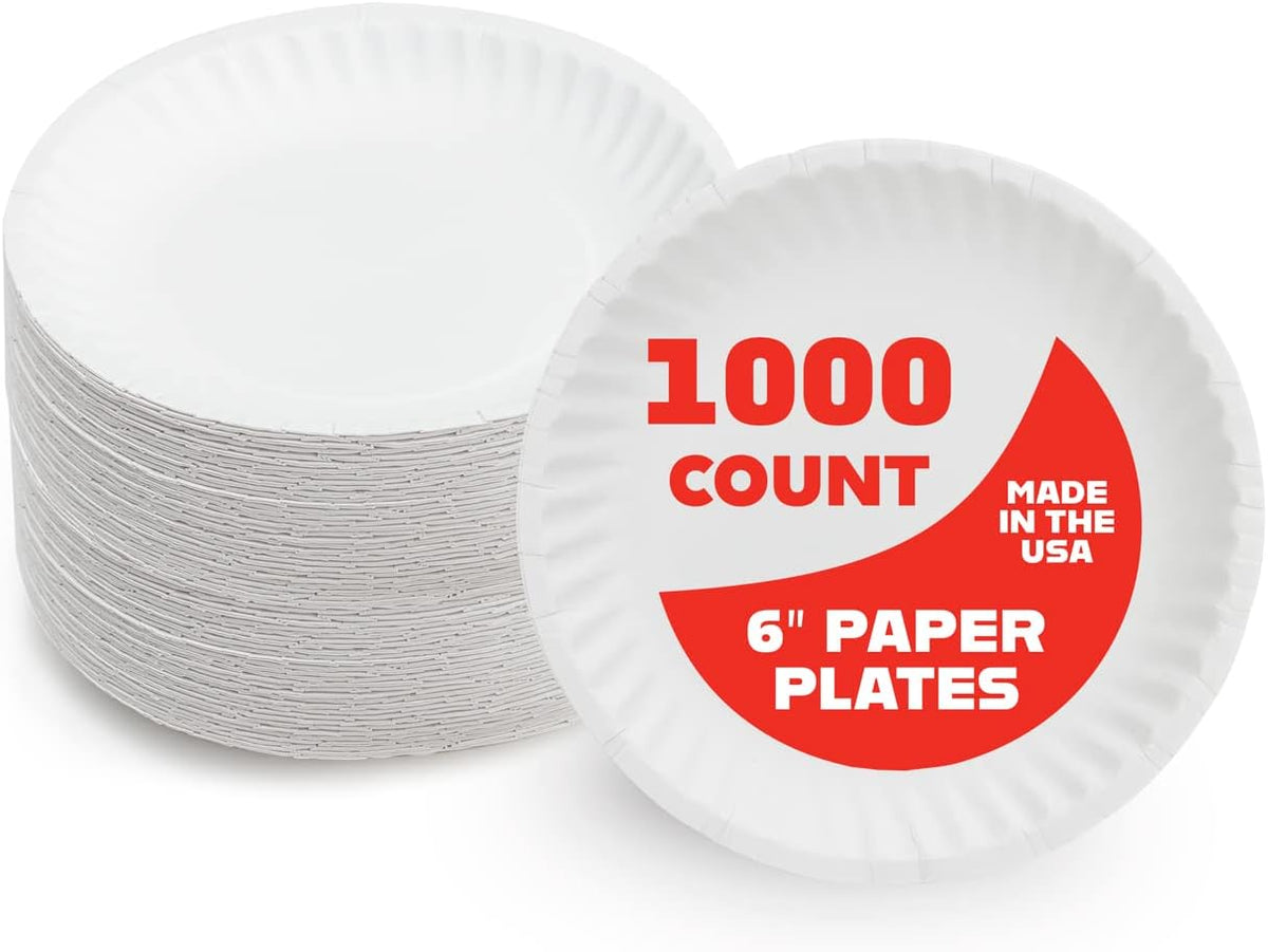 Hygloss Products 6" Uncoated White Paper Plates Bulk, 6 Inch, 1000 pack, Disposable Plates For Food, Dessert Or Crafts