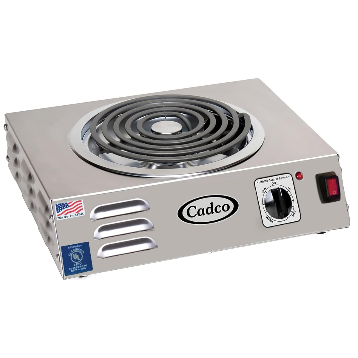 Cadco CSR-3T(220) 14" Electric Portable Countertop Hi-Power Hot Plate w/One Tubular Burner for Restaurant Hotel Food Truck Concession Kiosk, Stainless Steel, 220v