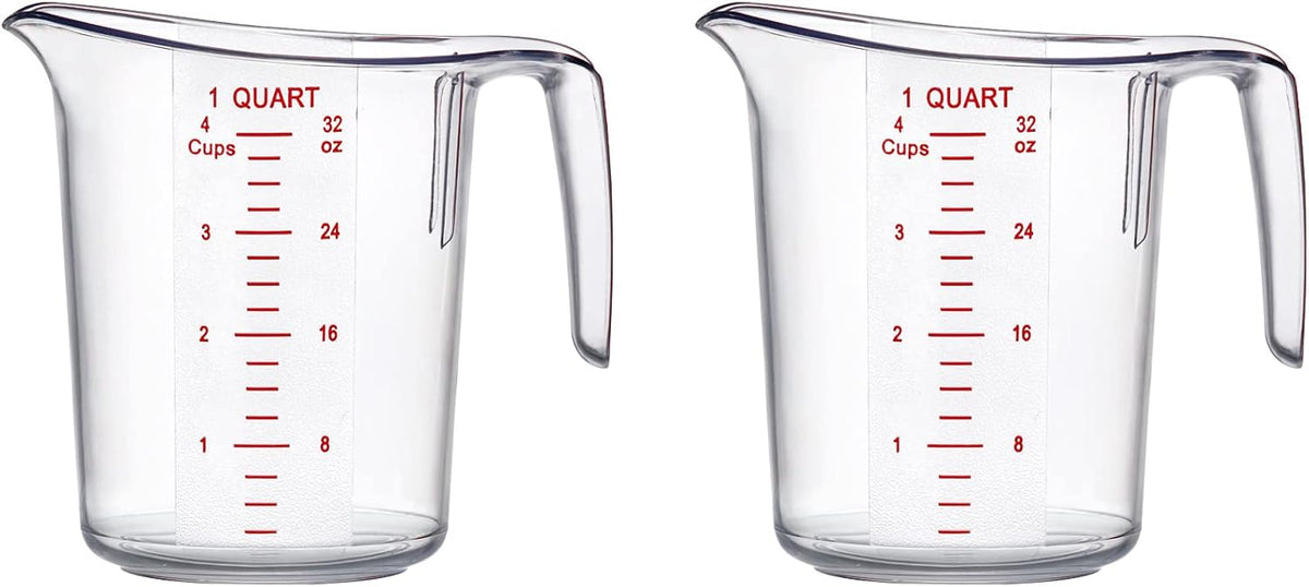 Amazing Abby - Melissa - 32-Ounce Plastic Measuring Pitcher (2-Pack), 4-Cup (1-Quart) Food-Grade Measuring Jug, Unbreakable, Stackable, Dishwasher-Safe, Great for Oil, Vinegar, Flour, and More
