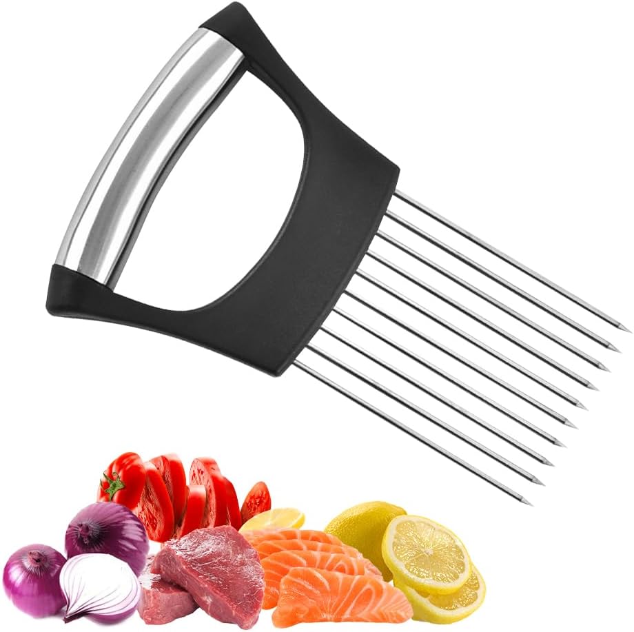 Stainless Steel Onion Slice Holder, 2025 New Tomato Cutter, Multi-Purpose Vegetable Slicer for Kitchen, Durable Food Chopper Kitchen Chopper Slicing Assistant Tool (A-1Pcs)