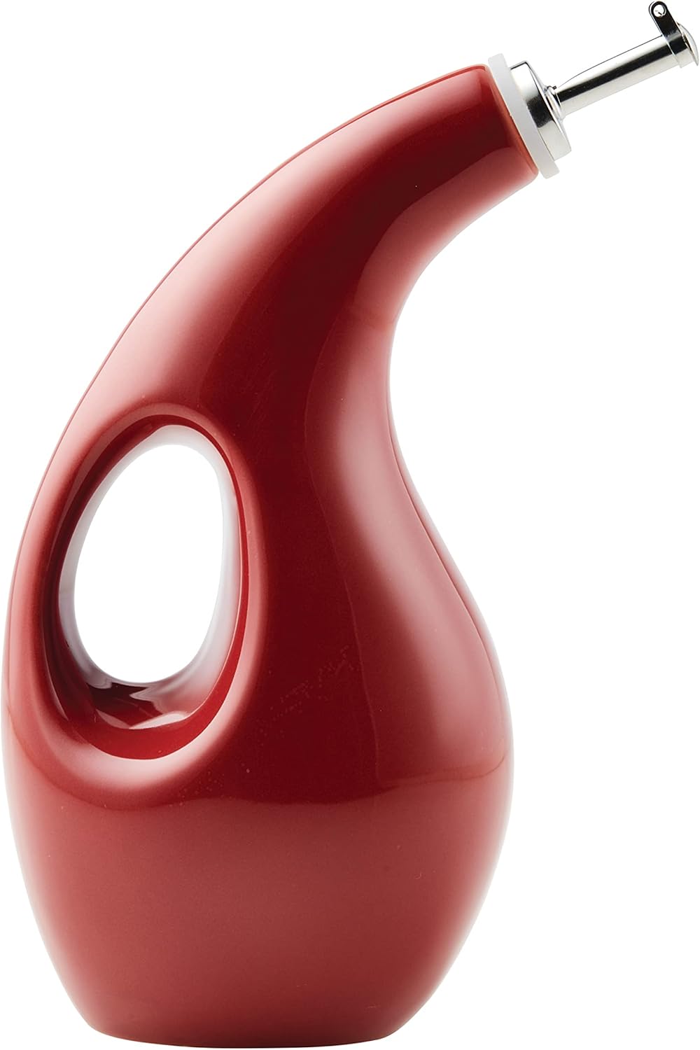 Rachael Ray Ceramic EVOO Oil and Vinegar Dispensing Bottle with Spout, 24 Ounce - Cranberry Red