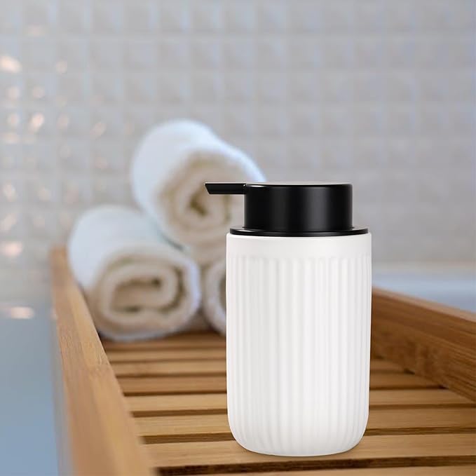 BosilunLife Dish Hand Soap Dispenser - White Liquid Pump soap Dispenser for Bathroom Decro 12oz Ceramic Kitchen Dish Dispenser with Rust-Proof Liquid Pump Modern Refillable Lotion Bottles