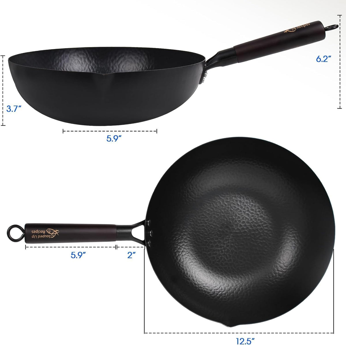 12.5 Inch Carbon Steel Wok For Electric, Induction and Gas Stoves (Lid, Spatula and User Guide Video Included)