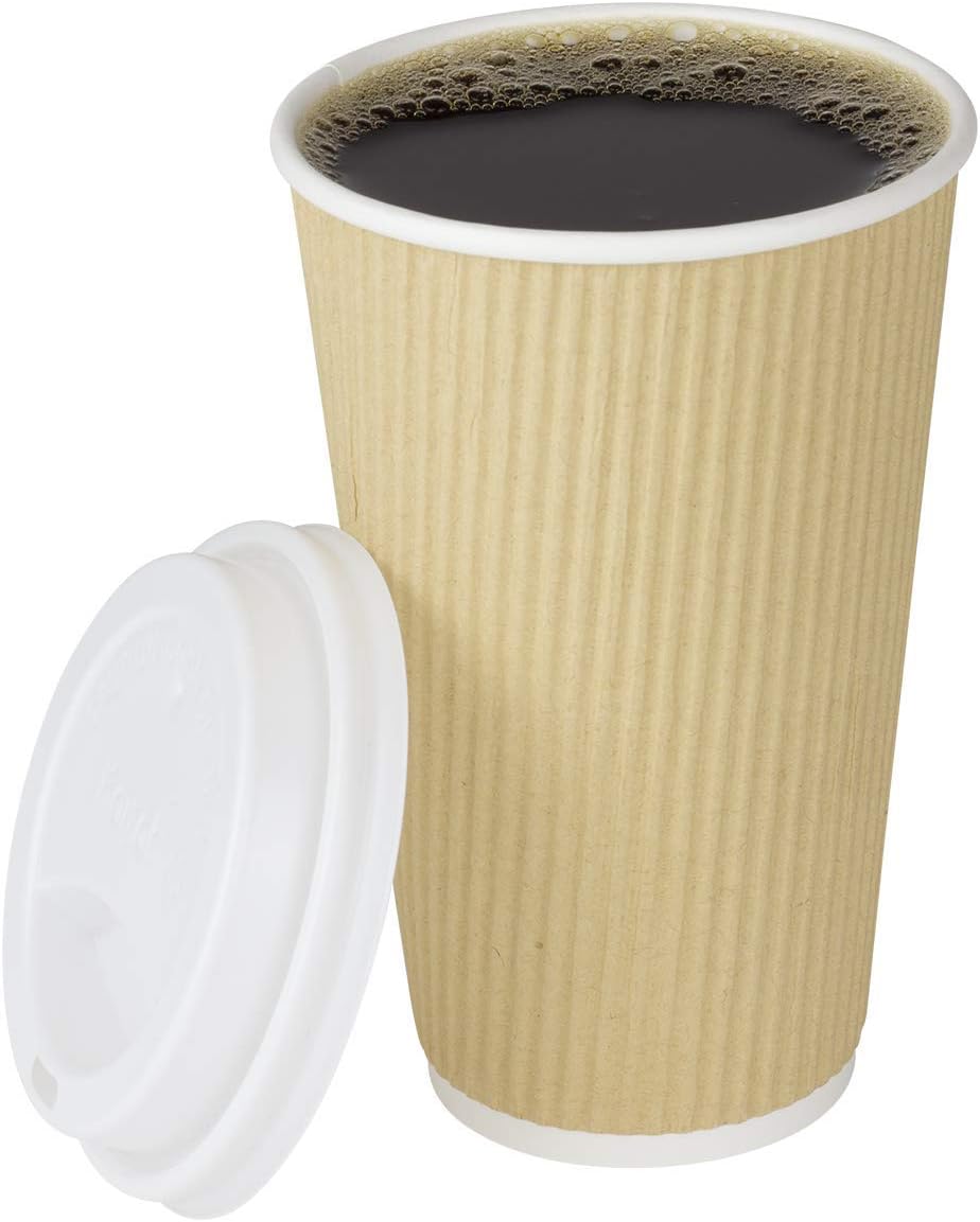 Karat 16oz Ripple Insulated Coffee Hot Cups [500 Count] Kraft Double Poly Lined Paper Hot Cup - Ideal for Hot Beverages, 90mm (C-KRC516)