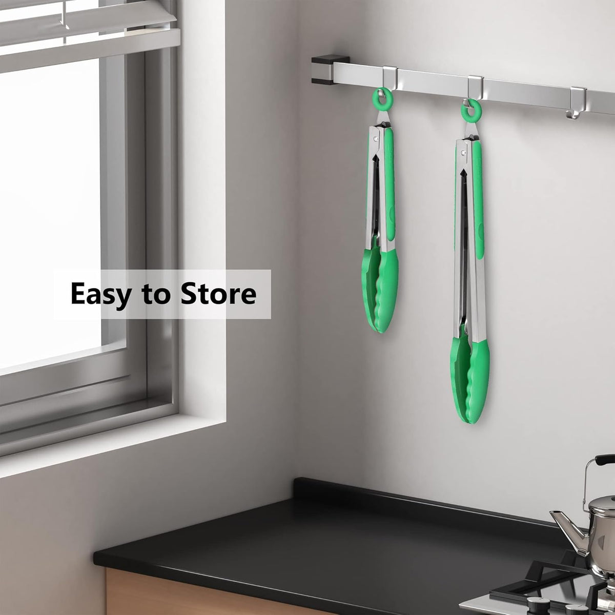 9-Inch & 12-Inch Premium Stainless Steel Food Tongs, Turquoise Silicone BPA Free Non-Stick BBQ Cooking Grilling Locking Kitchen Tong