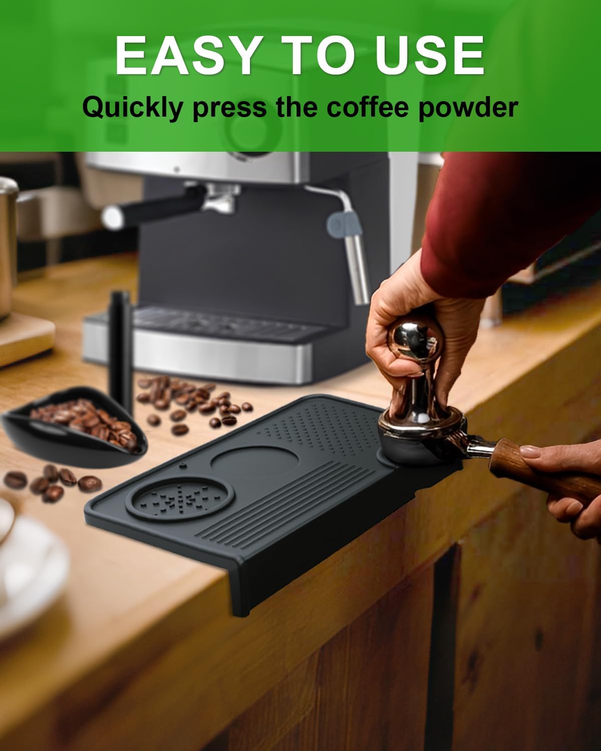 Upgraded Silicone Tamping Mat & Coffee Brush, Durable Tamper Mat Counter Pad, Espresso Machines Acceessories for Home Baristas, Espresso Tamping Station - Black