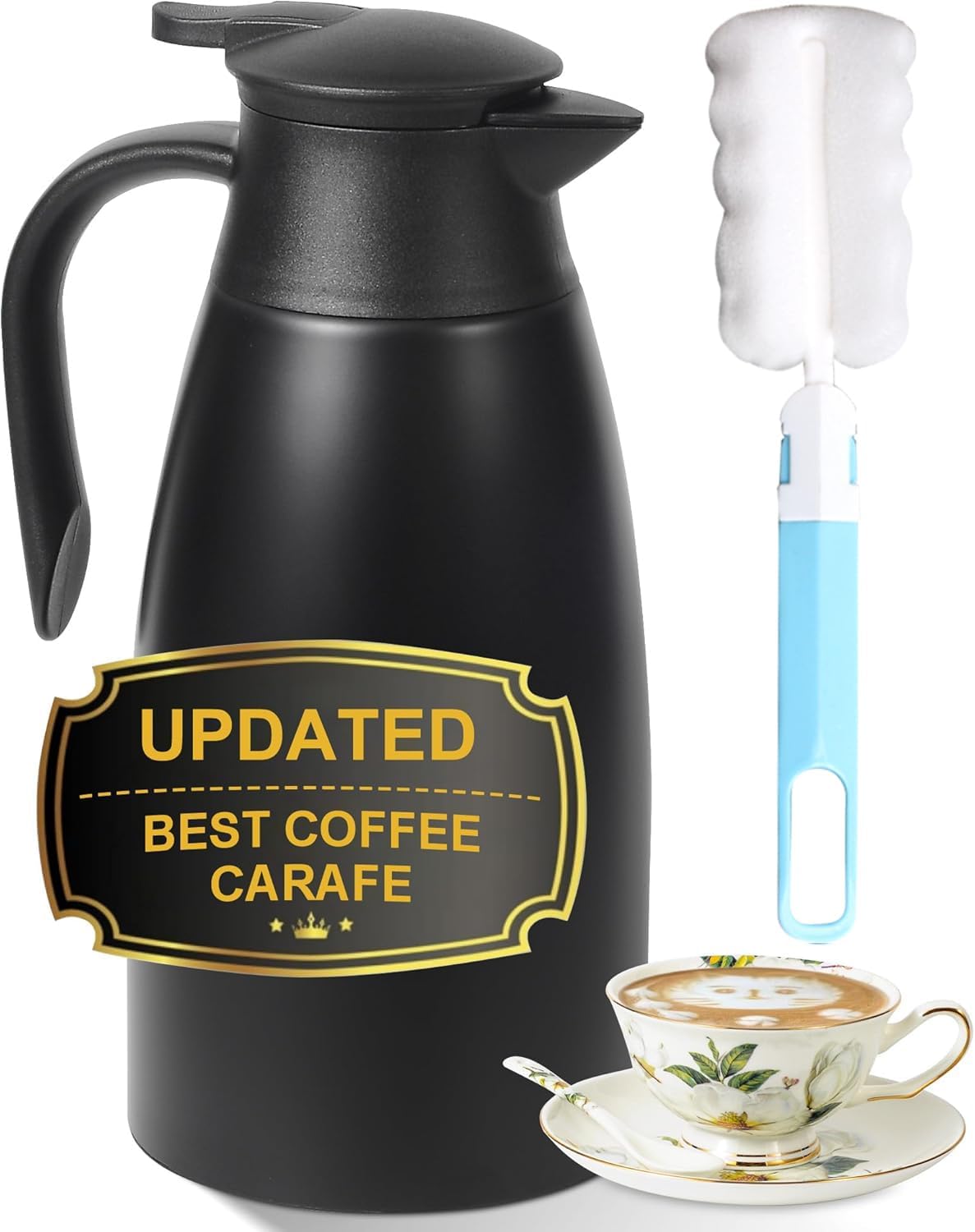 70oz Thermal Coffee Carafe for keeping hot,Updated Carafes for hot liquid, Stainless Steel Insulated Thermal Pot for Coffee, Hot Water,Keep Hot 12 Hours (Black 2.1 L)