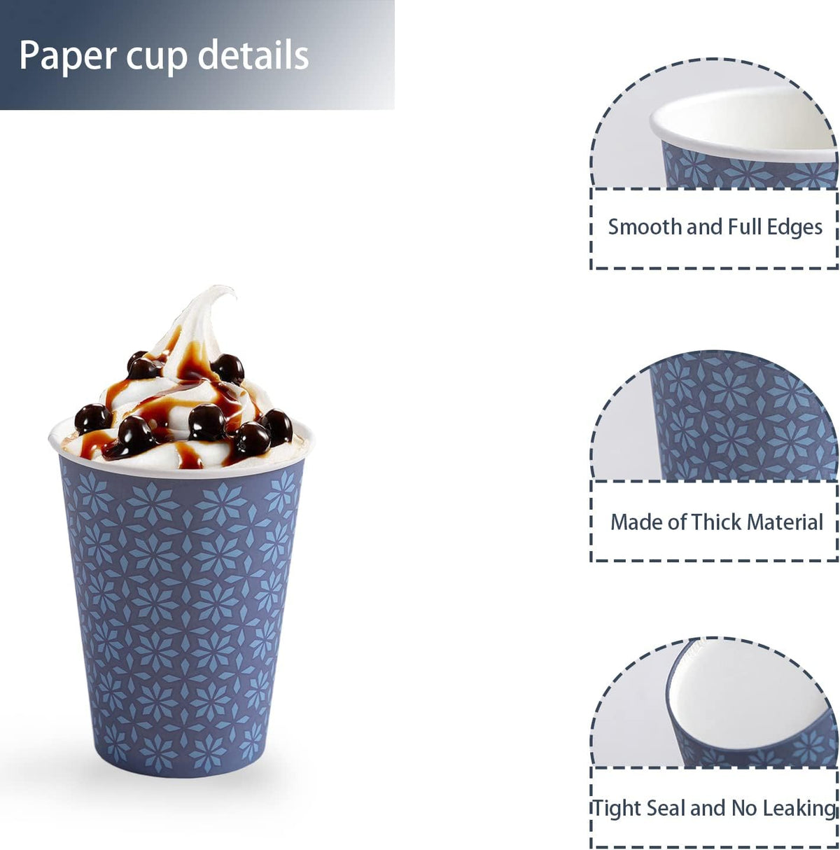 240 Pack 10 oz Disposable Paper Coffee Cups, Hot/Cold Beverage Drinking Cups 10 OZ, Navy Floral Paper Hot Coffee Cups for Party, Picnic, Travel, and Events.