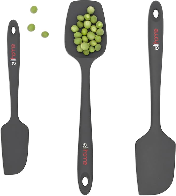 Elihome Chef Series 3 Piece Silicone Spatula Set - 600°F Heat Resistant Non Stick Rubber Kitchen Scraper Spatulas for Cooking, Baking, and Mixing – BPA Free and LFGB Certified Silicone (Grey)