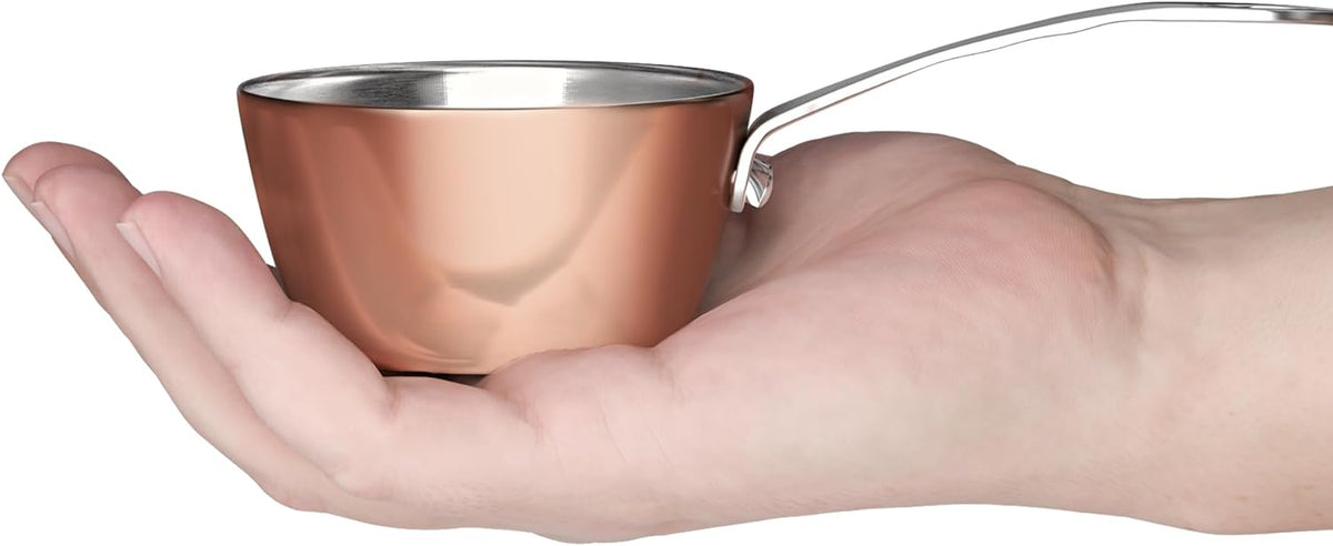 Macevia Mini Sauce Pan,Copper Stainless Steel Butter Warmer Small Pot with Handle, Multipurpose Use for Home Kitchen or Restaurant (5oz/150ml)