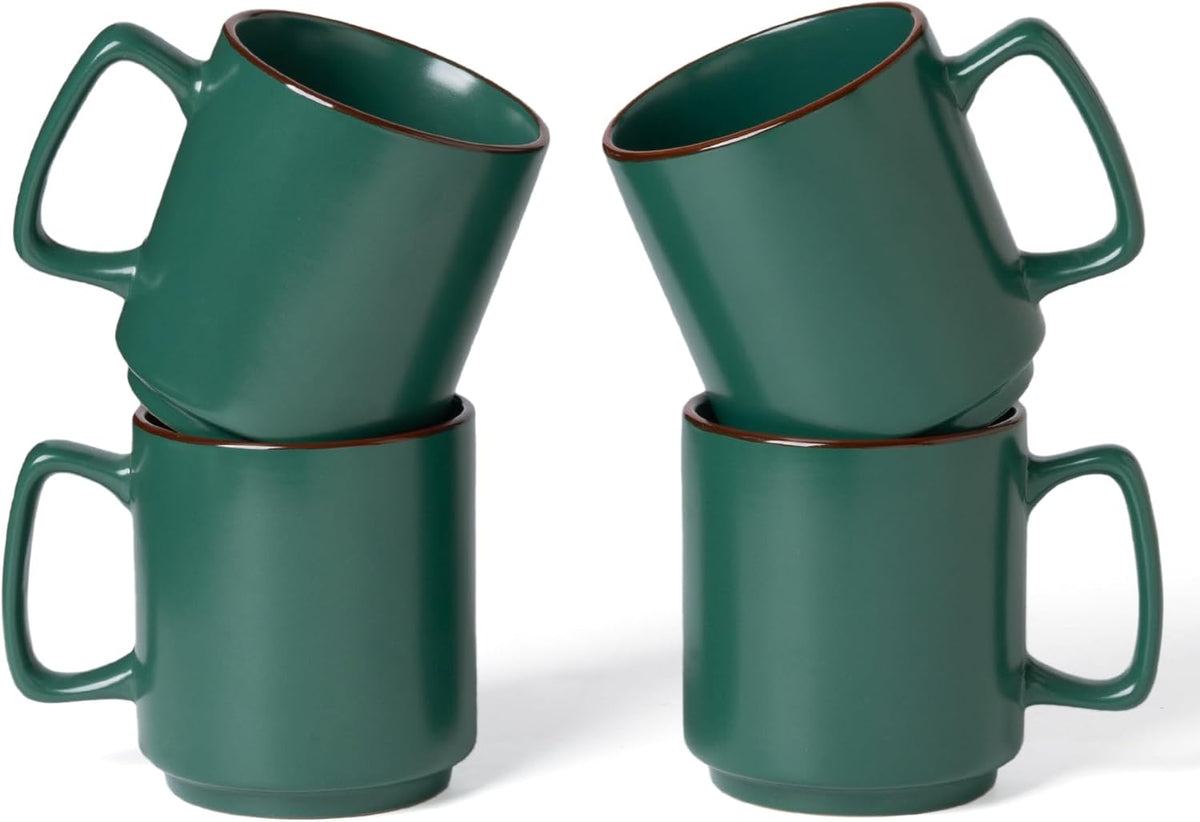 famiware Coffee Mugs Set of 4, Nebula 14oz Coffee Mugs, Ceramic Cup Set with Handle for Latte, Tea, Milk, Cappuccino, Cocoa, Dark Green