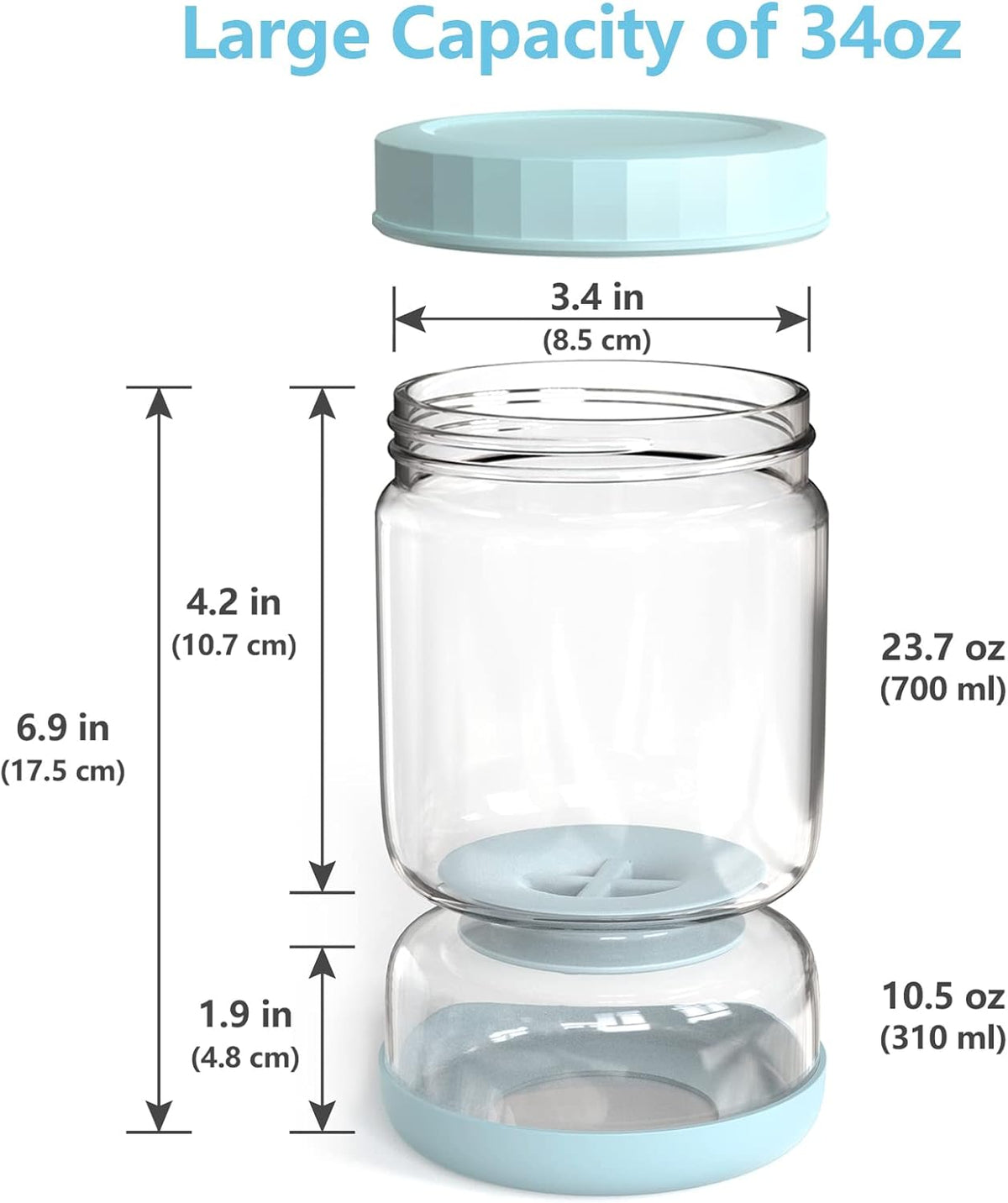 Luvan Pickle Jar with Strainer Flip, 34oz Pickle Container, Glass Kraut Juice Separator Jar-Leakproof Airtight Lid, Hourglass Food Storage Flip Jar for Olive,Jalapeno,Sliced Pickles-Dishwasher Safe
