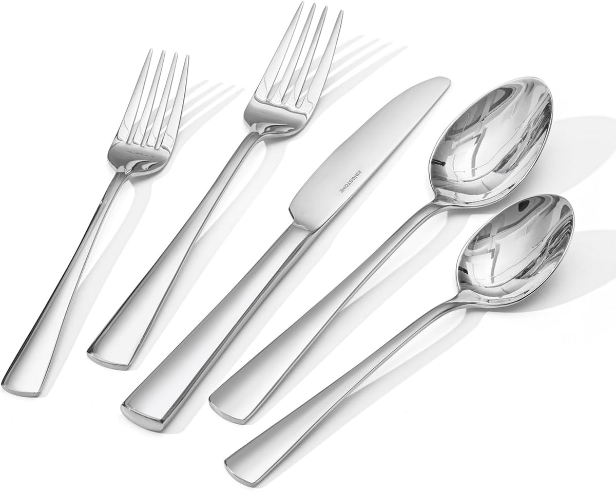 KINGSTONE 18/10 Stainless Steel Flatware, 10-Piece Forged Silverware Set for 2, Mirror Polished Cutlery Set Dishwaher Safe for Home, Restaurant, Wedding, Party