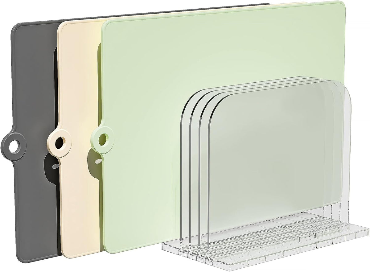 TPU Cutting Boards for Kitchen with Storage Stand, Plastic Chopping Board Set of 3, Flexible Cutting Mat Double Sided Food Grade, Dishwasher Safe Chopping Meat, Veggies, Fruits, Camping, BPA Free