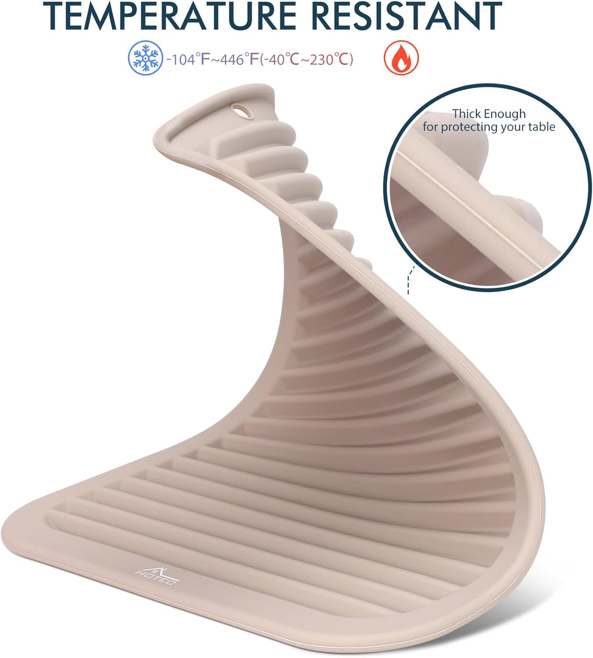 HOTEC 446℉ Heat Resistant Silicone Trivets, Hot Pot Holder Rest, Multi-Purpose Hot Pads for Kitchen Counter &Table, Set of 2, Khaki