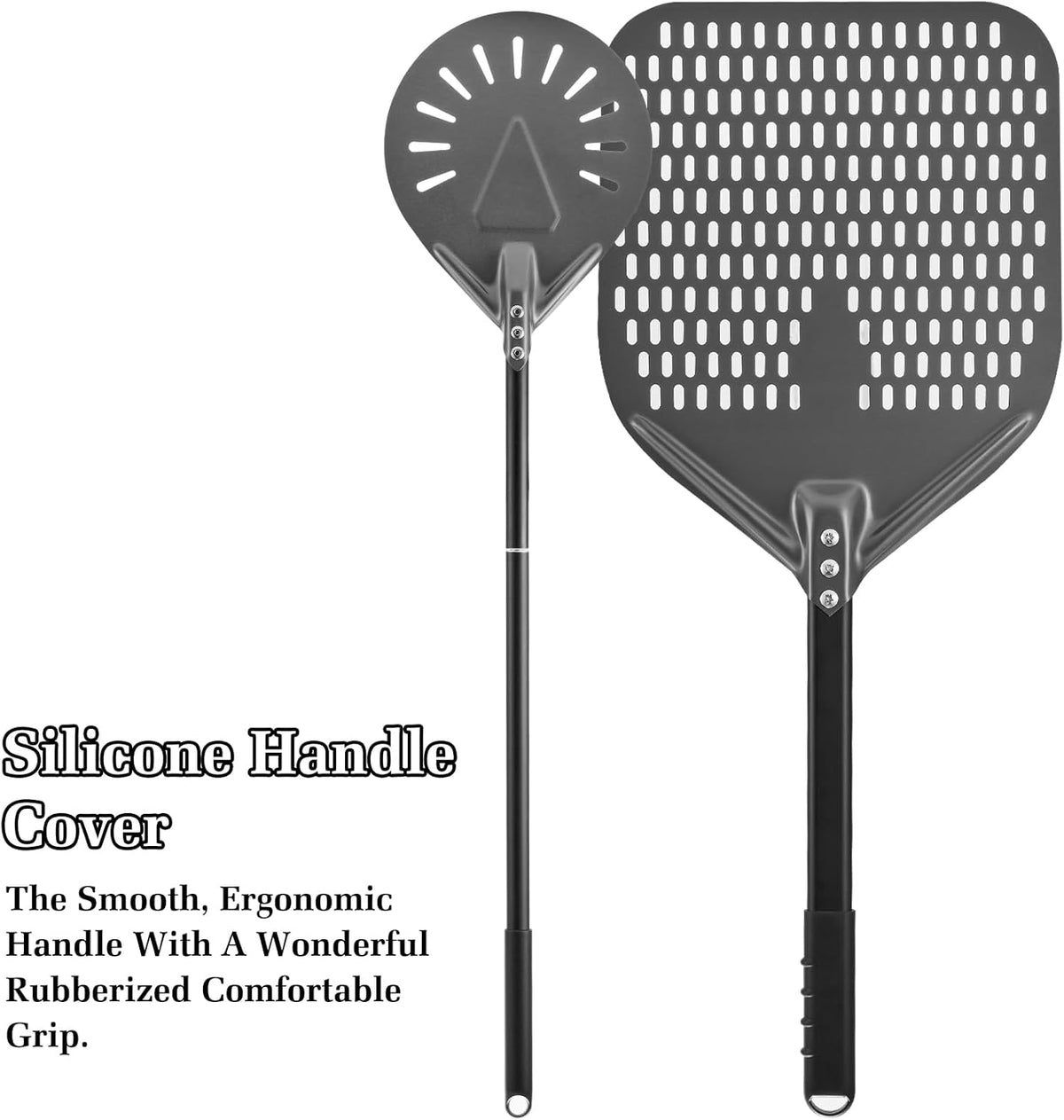 12 Inch + 7 Inch Perforated Pizza Peel Set, Turning Peel With Metal Handle, Spatula Paddle for Homemade Oven Accessories