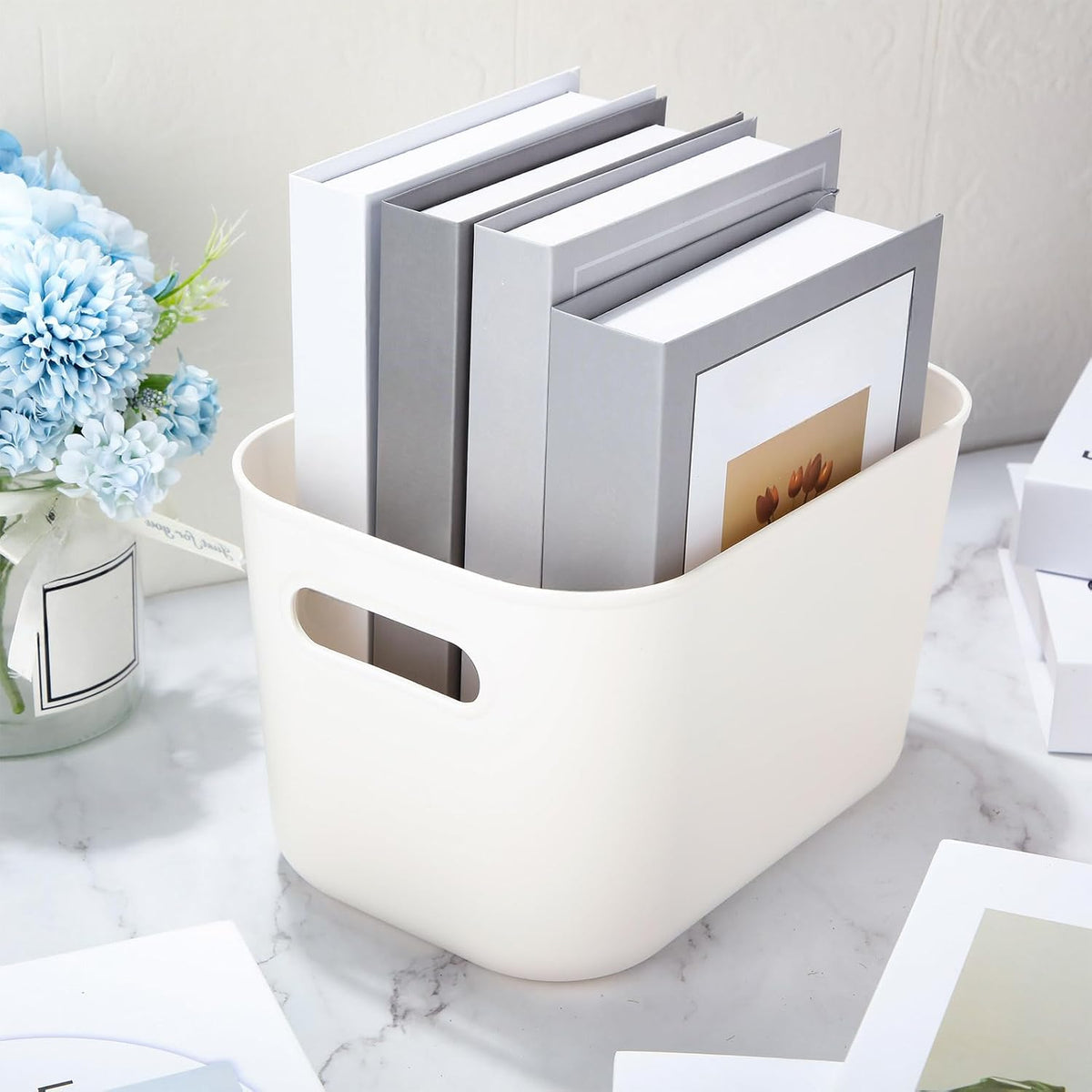 Zopeal Plastic Storage Bins 10 Pcs White Pantry Organizer Bins Small Baskets Storage Containers for Home Kitchen (10 x 7 x 6 Inch)