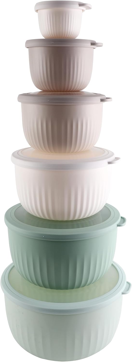 COOK WITH COLOR Prep Bowls with Lids- Wide and Deep Nesting Plastic Small Mixing Bowl Set with Lids, 12 Piece Set - Deep Bowls, Mint