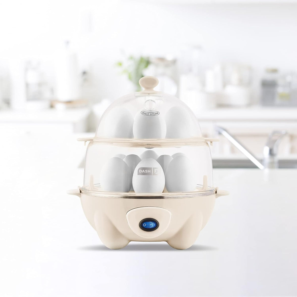 DASH DEC012CM Deluxe Rapid Egg Cooker: Electric, 12 Capacity for Hard Boiled, Poached, Scrambled, Omelets, Steamed Vegetables, Seafood, Dumplings & More with Auto Shut Off Feature, Cream