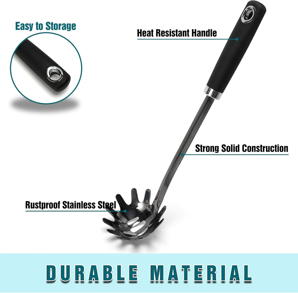 Stainless Steel Spaghetti Spoon - 12.6 Inch Pasta Spoon with Comfortable Grip Design -Metal Pasta Fork Pasta Server - Kitchen Gadgets Pasta Ladle Kitchen Tools