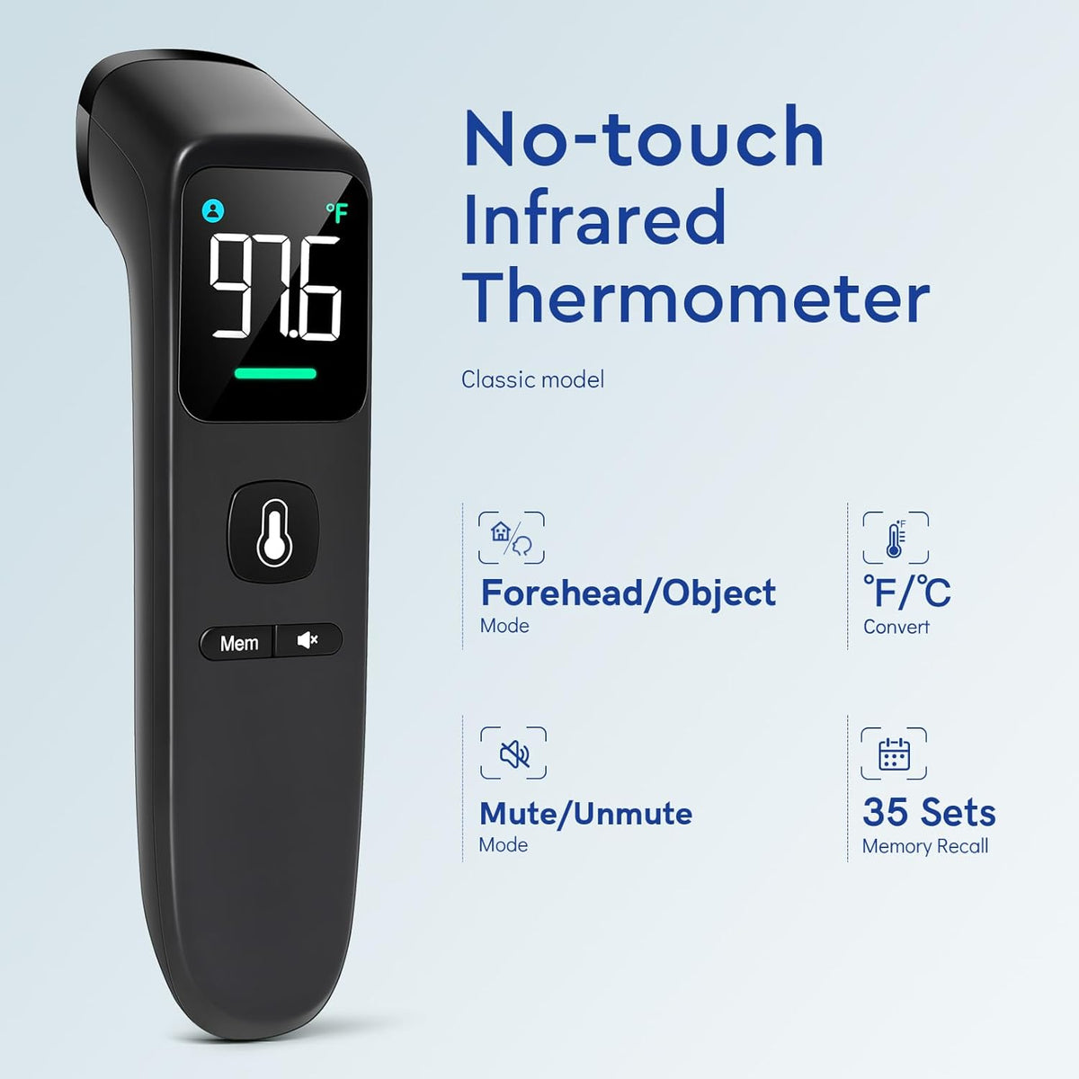 No-Touch Thermometer for Adults and Kids - Digital Forehead Thermometer with High Accuracy, Ultra Clear LEDScreen and Fever Alarm