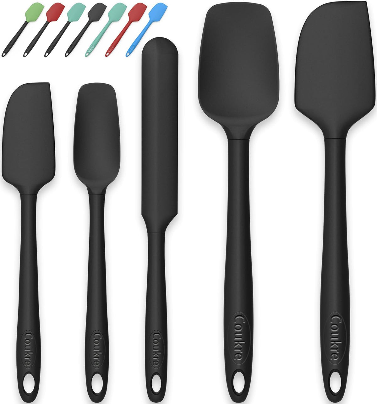 Coukre Silicone Spatula Set of 5,High Temperature Resistant, Food Grade Silicone, Dishwasher Safe, for Baking, Cooking (Pure Black)