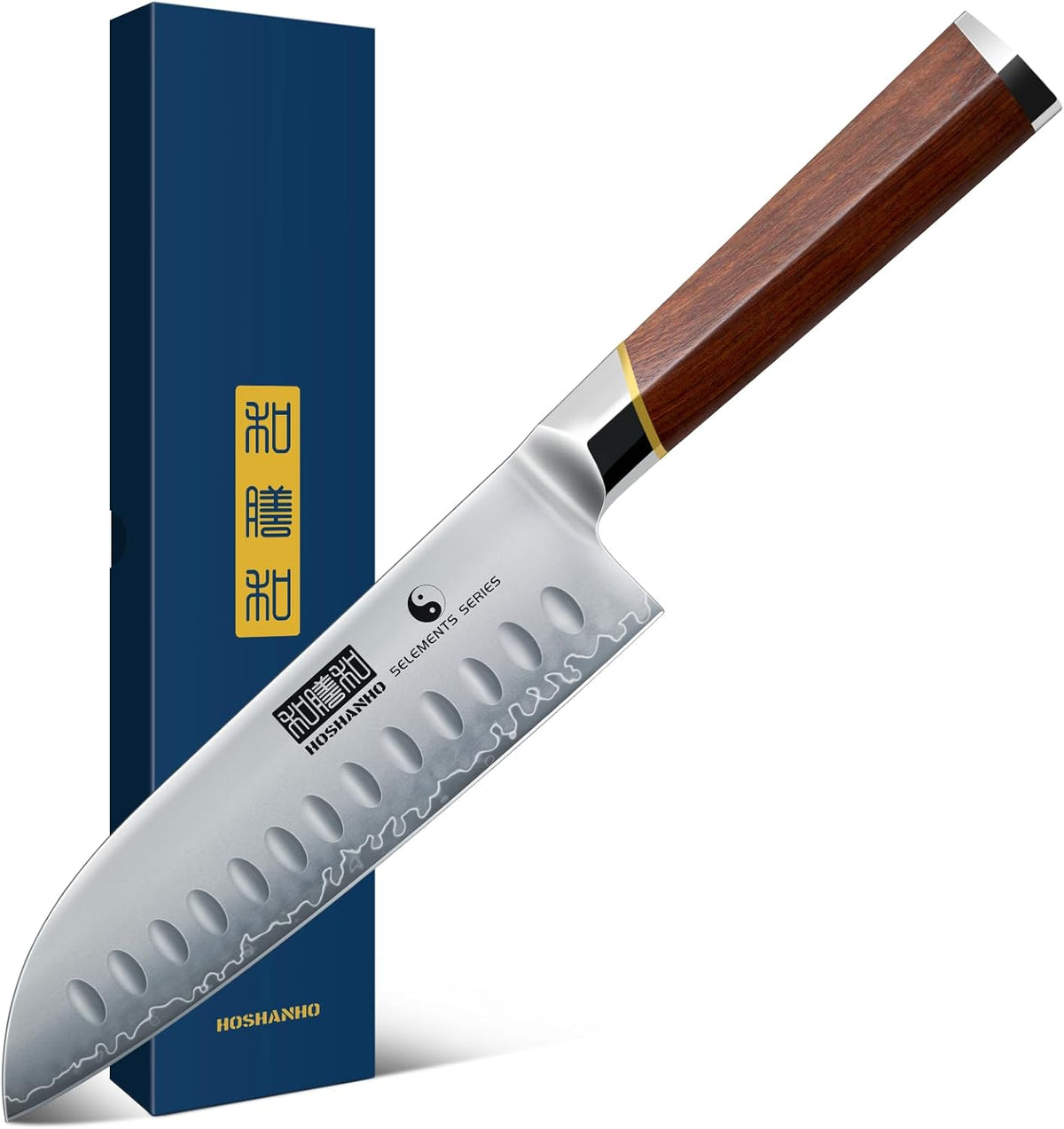7 Inch Santoku Knife，Professional Japanese High Carbon Super Steel Chef Knife, Razor Sharp Kitchen Knife with Ergonomic Red Sandal Wooden Handle - Gift Box