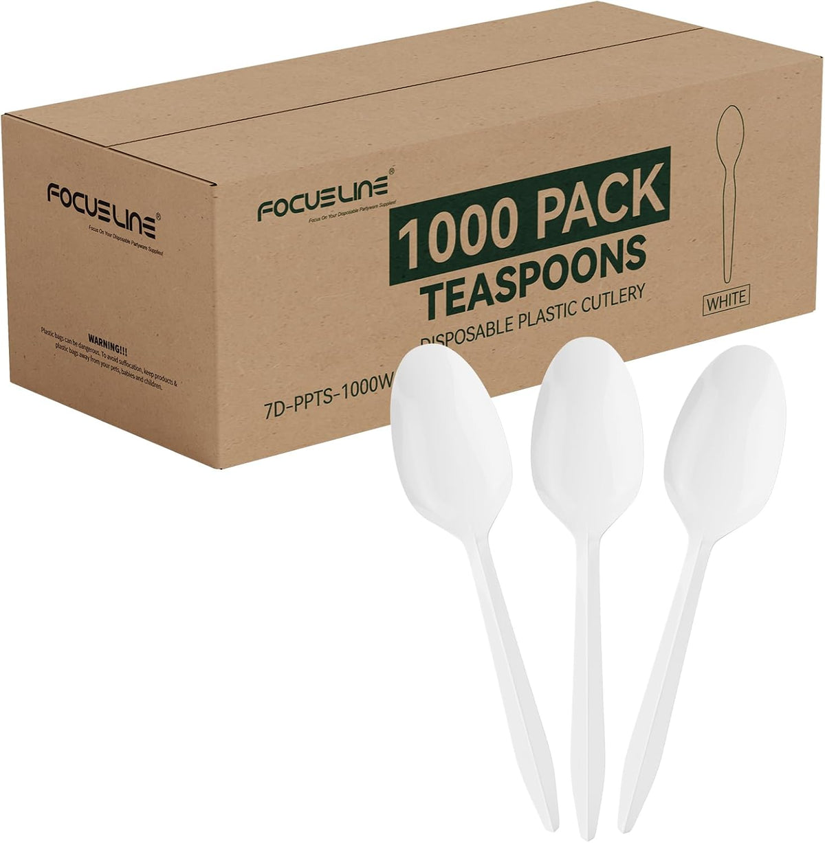 FOCUSLINE 1000 Pack Plastic Teaspoons White, Disposable Spoons Bulk, Heat Resistant Disposable Spoons for Take out Restaurants, Family Gatherings, Outdoor Activities