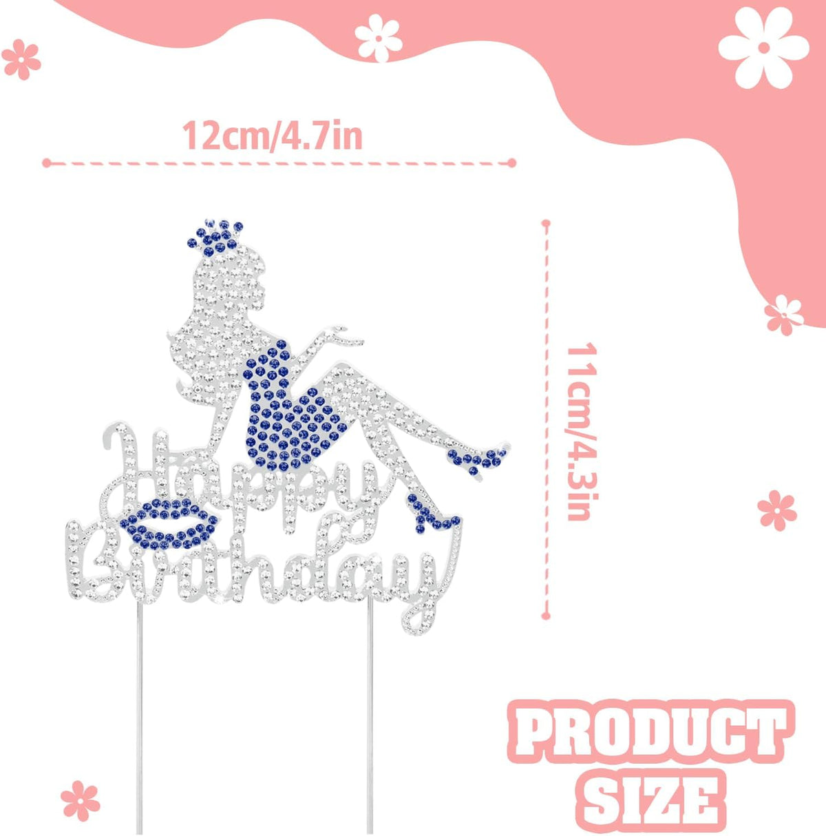 LINGTEER Happy Birthday Crown Queen Lady Rhinestone Cake Topper - Cheers to Makeup Spa Birthday Party Cake Centerpieces Decorations Gift Sign - Blue.