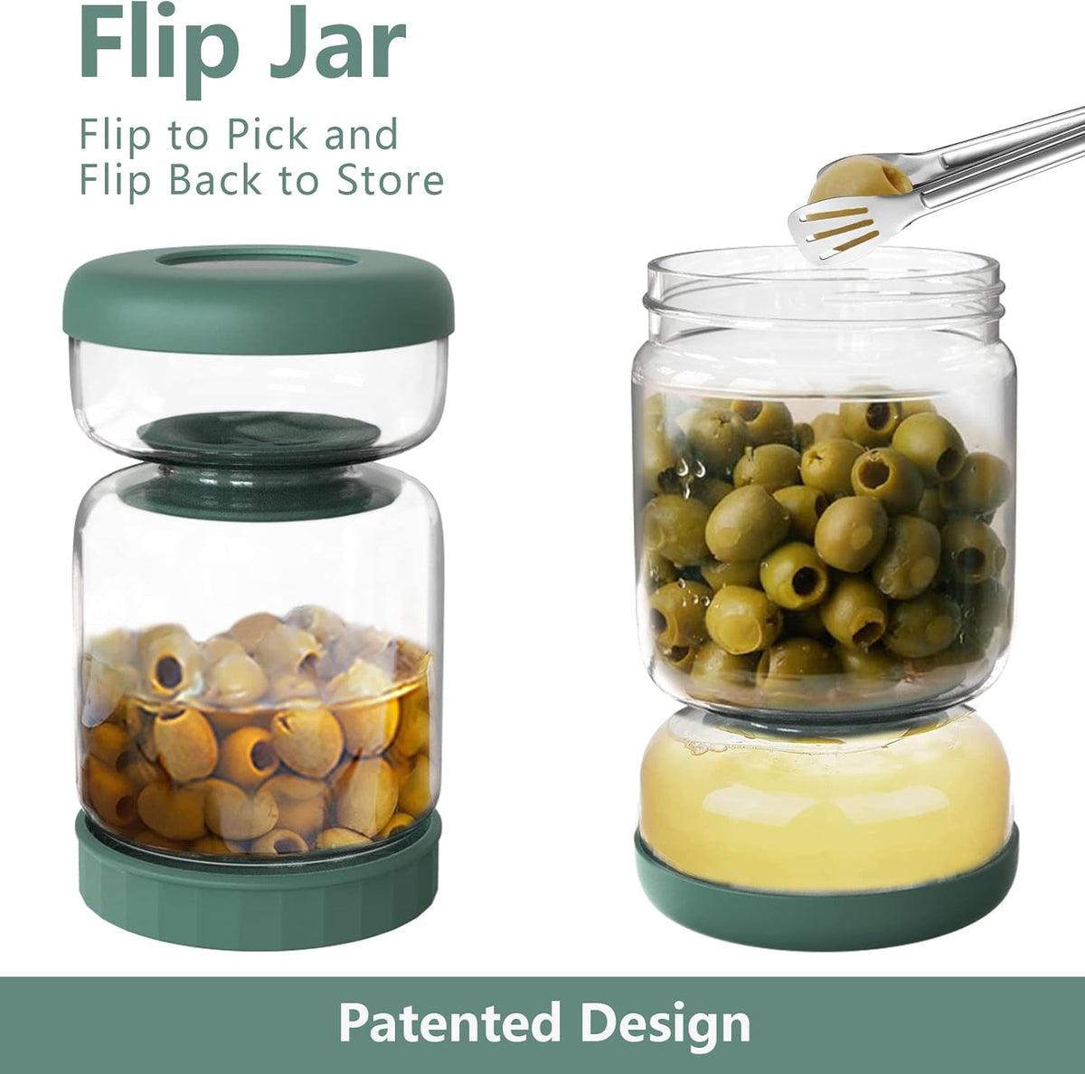 Luvan Glass Pickle Jar, 34oz Pickle Container with Strainer, LeakProof Kraut and Olive Hourglass Jug, Olive Jar with Airtight Lid, Multifunction Jalapeno Container, Gherkin Flip Jar for Fridge
