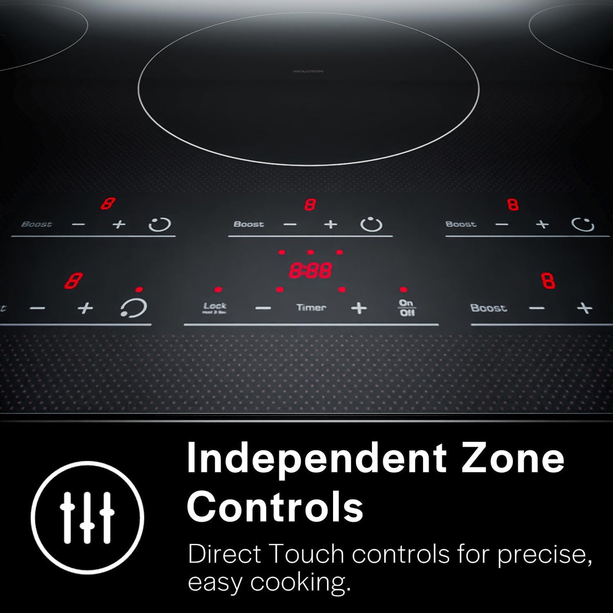 Empava 36 Inch Electric Induction Cooktop Built-in, 5 Zone Smooth Glass Surface, Touch Sensor Panel Power Boost, Timer Control, Child Lock Feature, Hardwired Kitchen Appliance