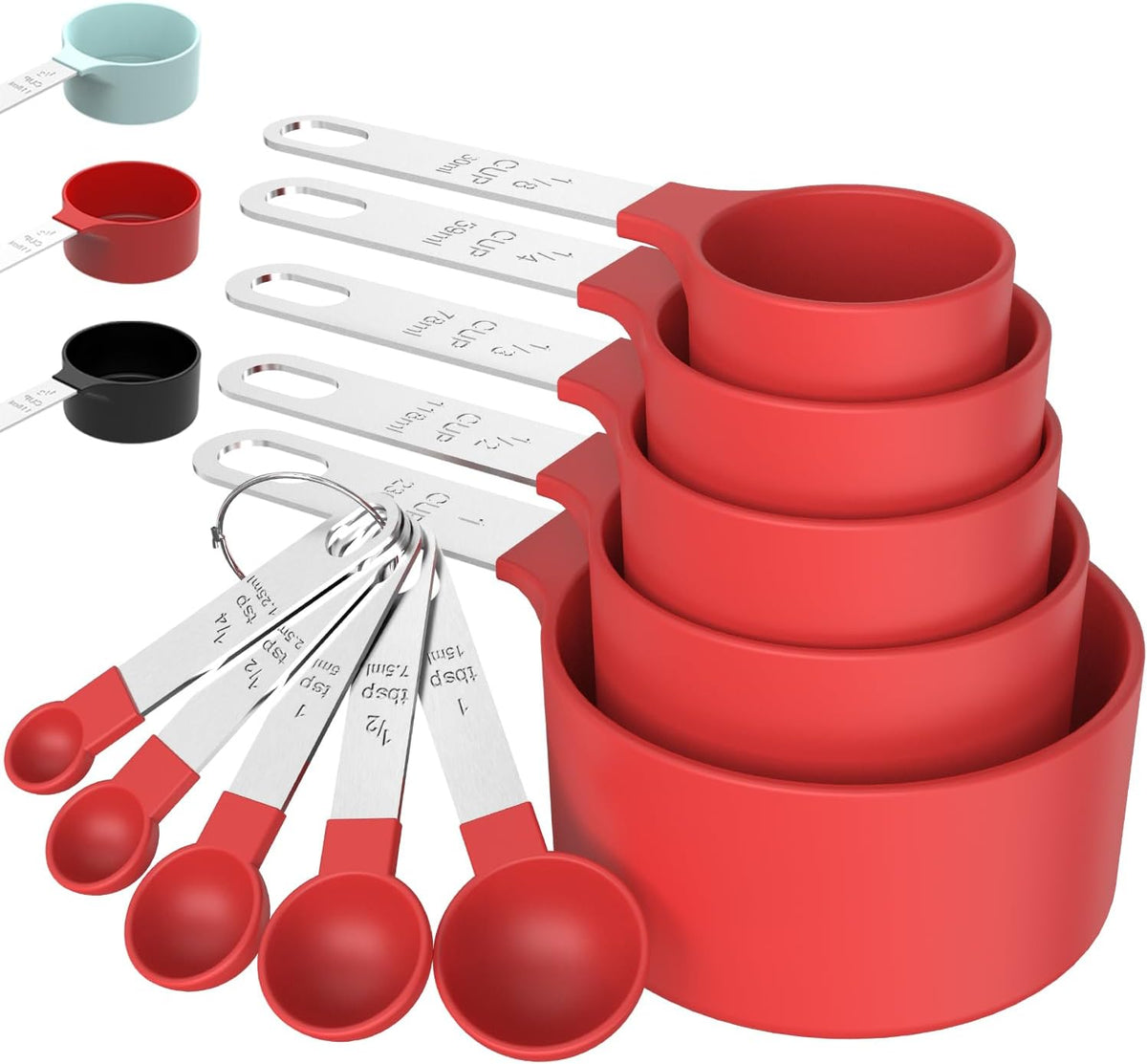 TILUCK Measuring Cups & Spoons Set, Stackable Cups and Spoons, Nesting Measure Cups with Stainless Steel Handle, Kitchen Gadgets for Cooking & Baking (Red)