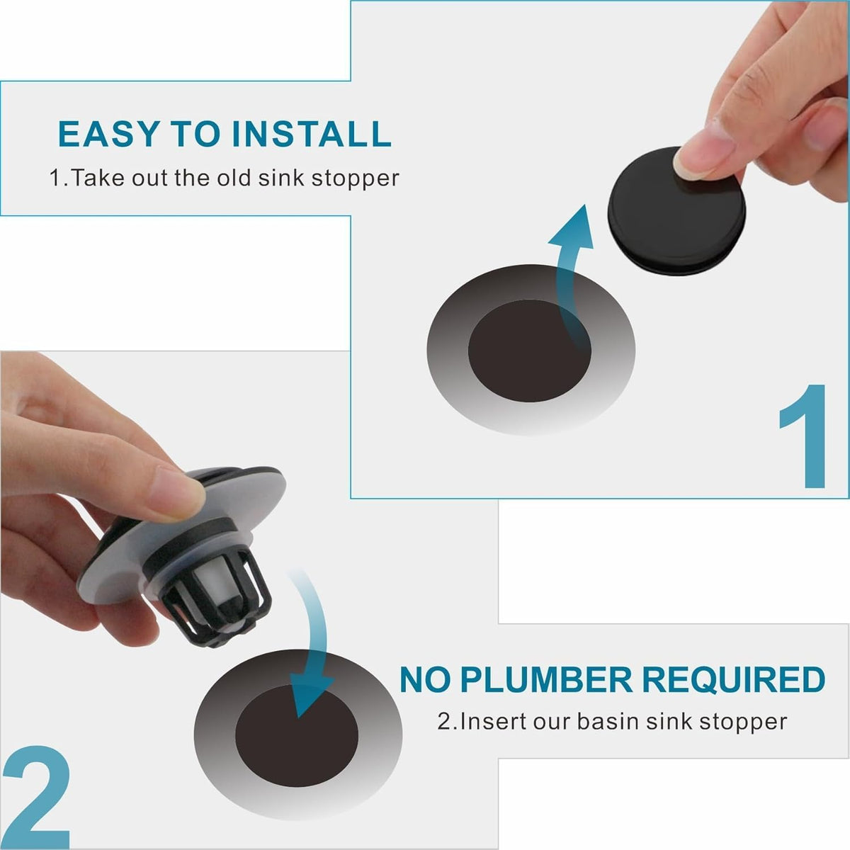 Bathroom Sink Drain Stopper,Welsan Universal Pop Up Drain Strainer with Hair Catcher for 1 1/8"-1 1/2" Drain Hole,Anti-Clogging Filter Matte Black