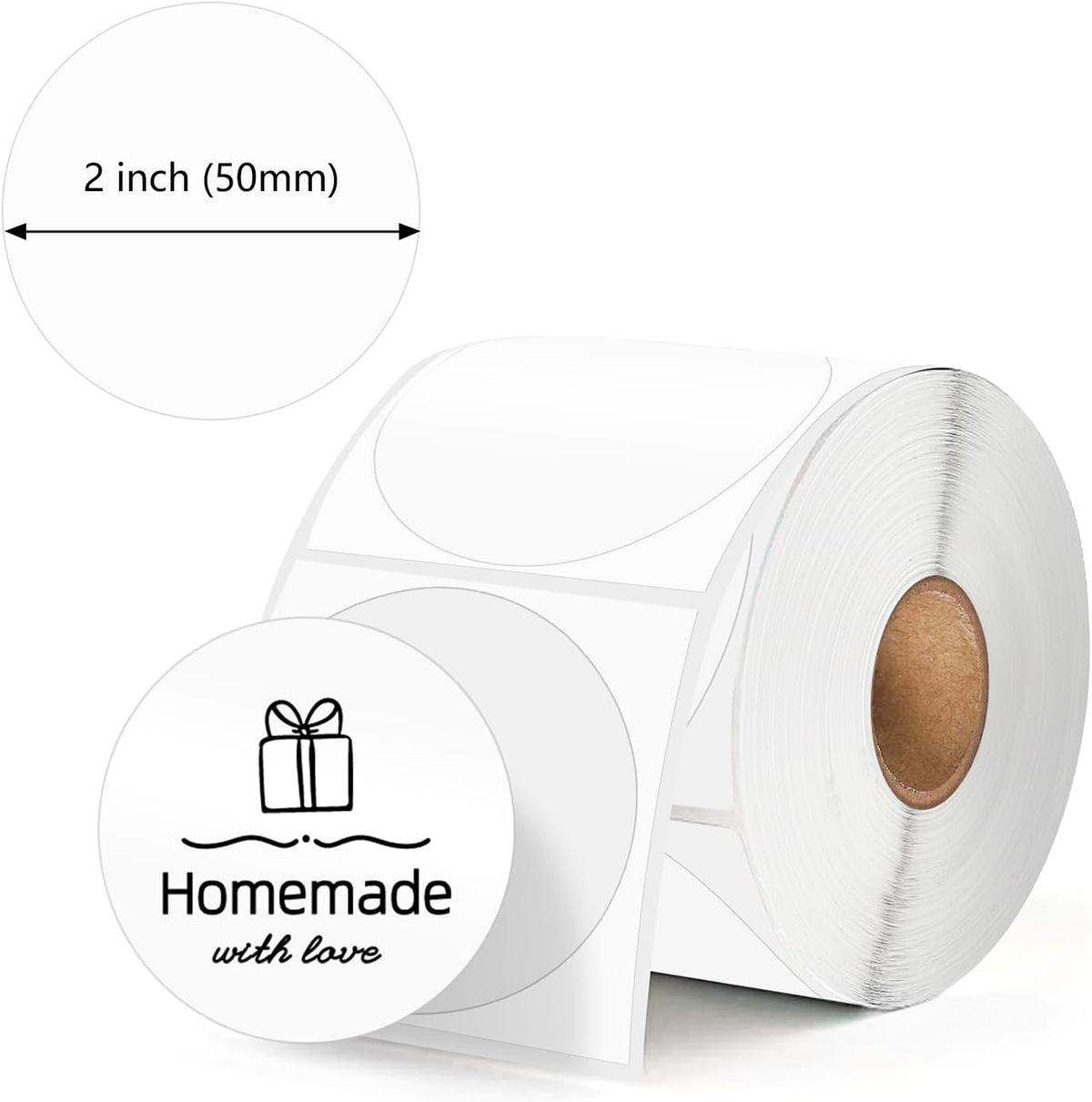 2” White Circle Thermal Label, Self-Adhesive Round Sticker Label 750 Labels/Roll, Round Direct Thermal Labels, Multi-Purpose Roll Thermal Stickers for Small Business