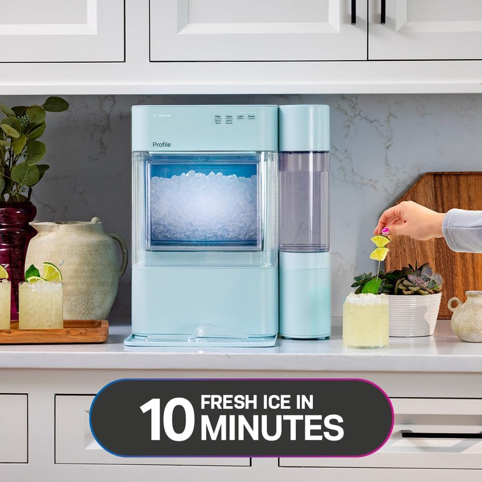 GE Profile Opal 2.0 XL with 1 Gallon Tank, Chewable Crunchable Countertop Nugget Ice Maker, Scoop Included, 38 lbs in 24 Hours, Pellet Ice Machine with WiFi & Smart Connected, Moonstone Blue