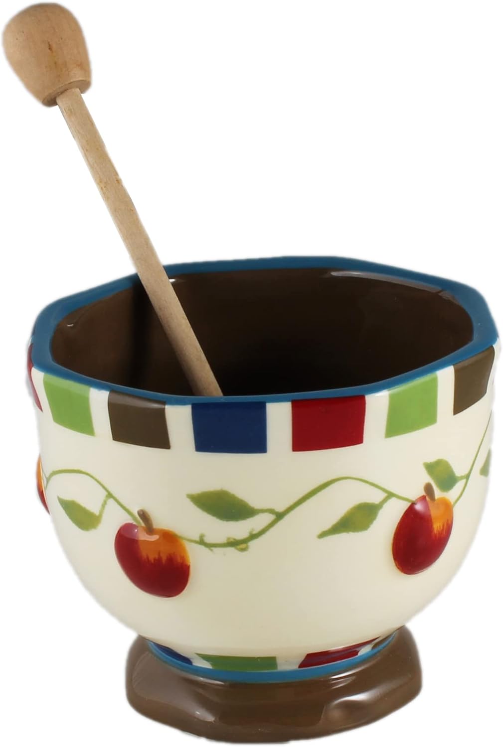 Rosh Hashanah Honey Dish Set Decorative Ceramic Plate Painted Judaic Theme Shana Tovah with Honey Bowl Jar, Wooden Dipper Rosh Hashunah Platter Jewish New Year Gift by Jessica Sporn