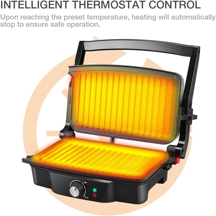 Panini Maker, iSiLER 2 Slice Panini Press Grill, Electric Sandwich Maker Non-Stick Coated Plates, Opens 180 Degrees for Cooking Breakfast Snacks