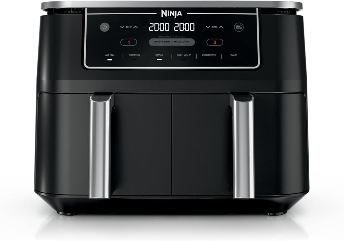Ninja | Air Fryer | Finish Cooking Multiple Foods at the Same Time | 6-in-1 (Air Fry, Broil, Roast, Keep Warm, Dehydrate, Bake) | Fit up to 8lb Chicken Wings in the two 5 QT Baskets | DZ302