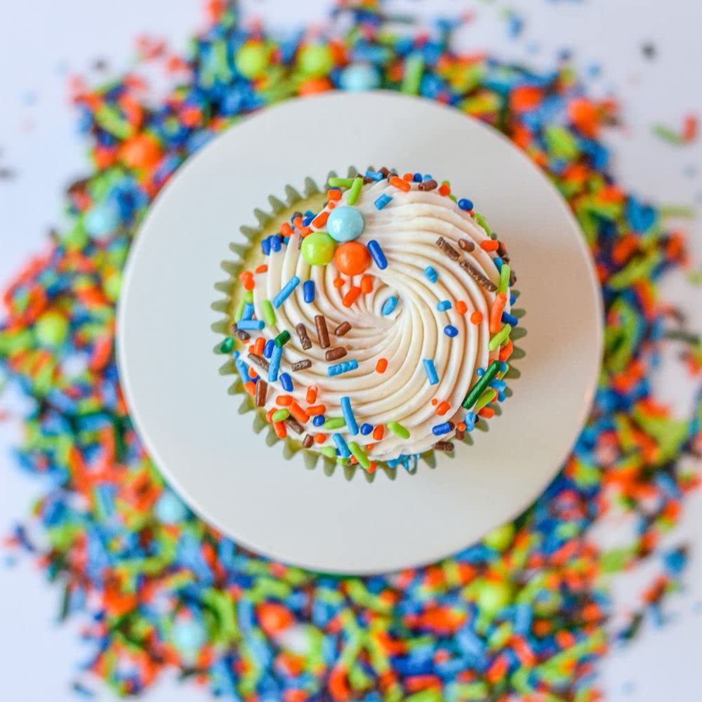 Dinosaur Sprinkles for Cupcakes Cake Decorating, Cookies and Baking - Fancy Edible Dino Sprinkles Cake Toppings in Brown Jimmies, Blue Nonpareils, Orange and Green Sugar Crystal and Pearl Sprinkles