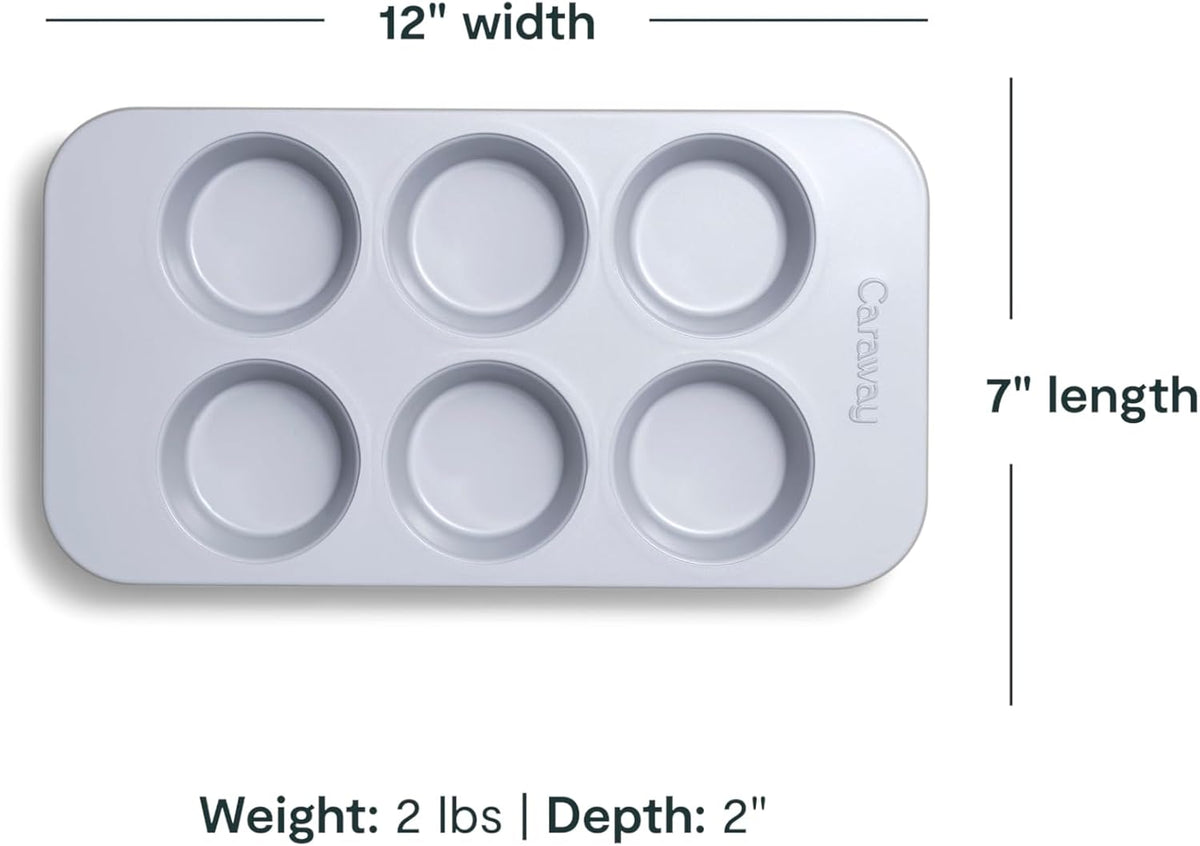Caraway Nonstick Ceramic 6 Cup Muffin Pan – Non-Toxic, PTFE & PFOA Free – Oven Safe – Aluminized Steel Core – Small Muffin Pan for Baking Cupcakes, Muffins & More - Perracotta