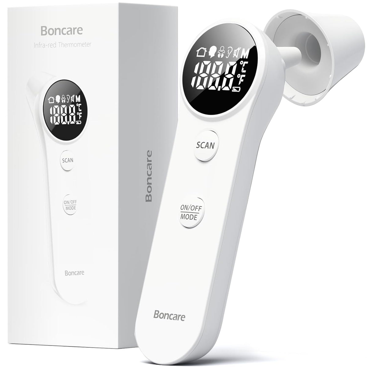 Boncare Ear and Forehead Thermometer, 2X Accuracy Infrared Digital Thermometer for Adults and Kids, 1 Second Reading, No Touch Baby with Fever Alarm