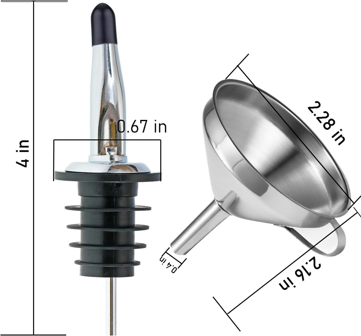 LanMa Olive Oil Pour Spout Stainless Steel Bottle Spout for Pours Liquor Vinegar Syrup or Oils with Stainless Steel Funnels (2pcs)