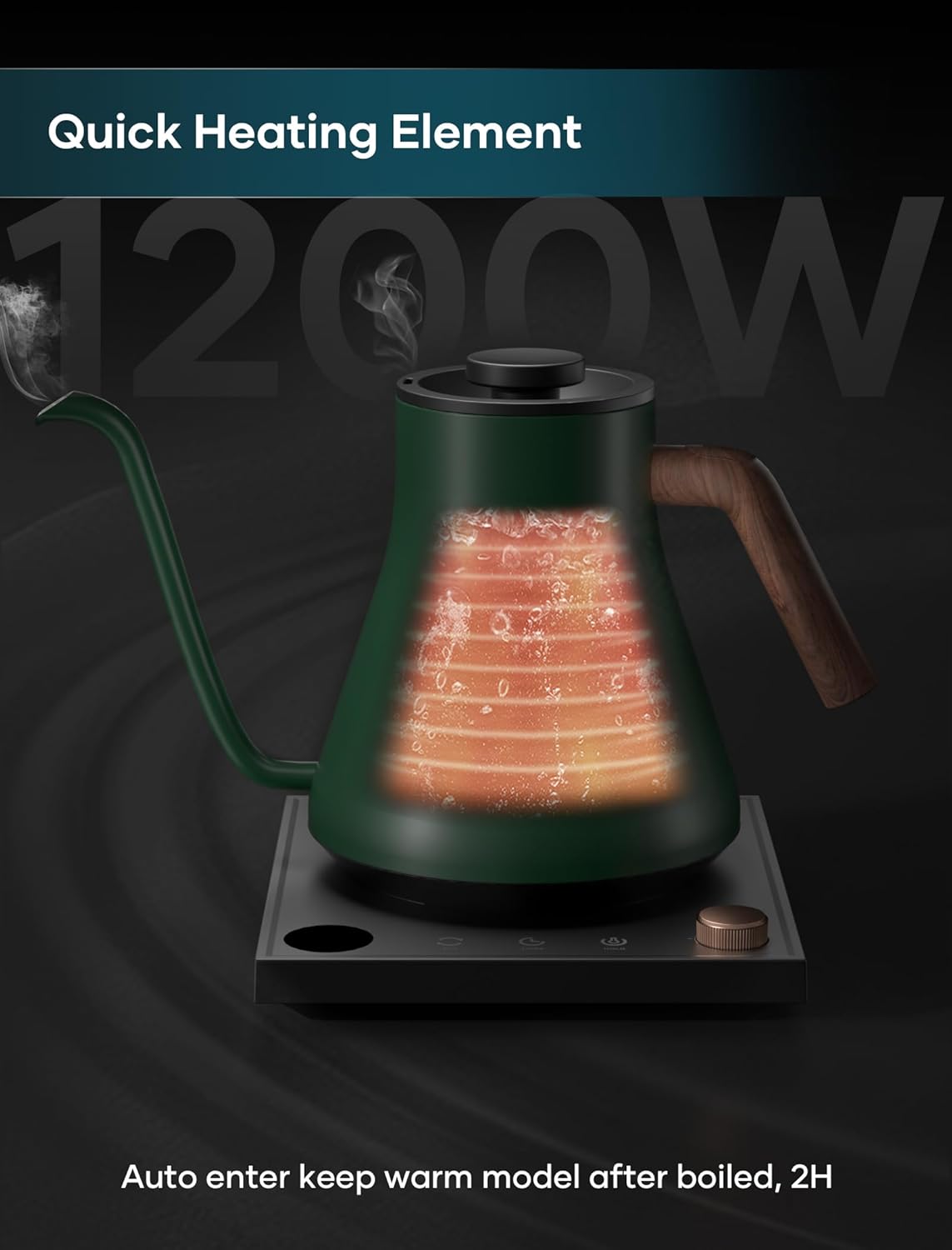 Electric Kettles, Gooseneck Electric Kettle, ±1℉ Temperature Control, Stainless Steel Inner, Quick Heating, for Pour Over Coffee, Brew Tea, Boil Hot Water, 0.9L Hunter Green
