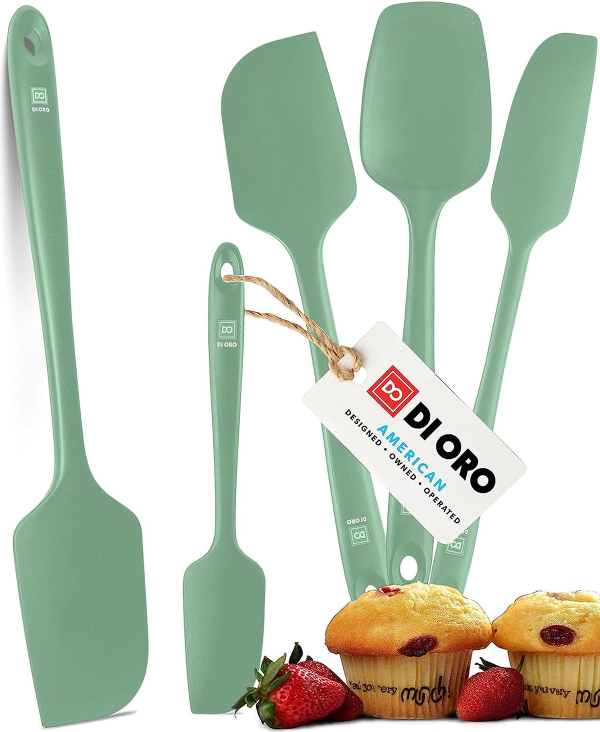 DI ORO Silicone Spatula Set - Rubber Kitchen Spatulas for Baking, Cooking, & Mixing - 600°F Heat-Resistant & BPA Free Silicone Scraper Spatulas for Nonstick Cookware - Dishwasher Safe (5pc, Sage)