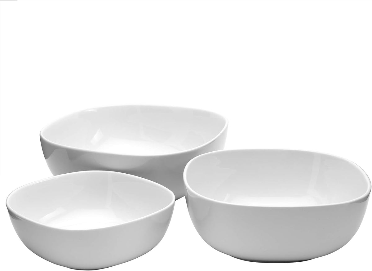 Denmark White Porcelain Chip Resistant Scratch Resistant Commercial Grade Serveware, 3 Piece Serving Bowl Set
