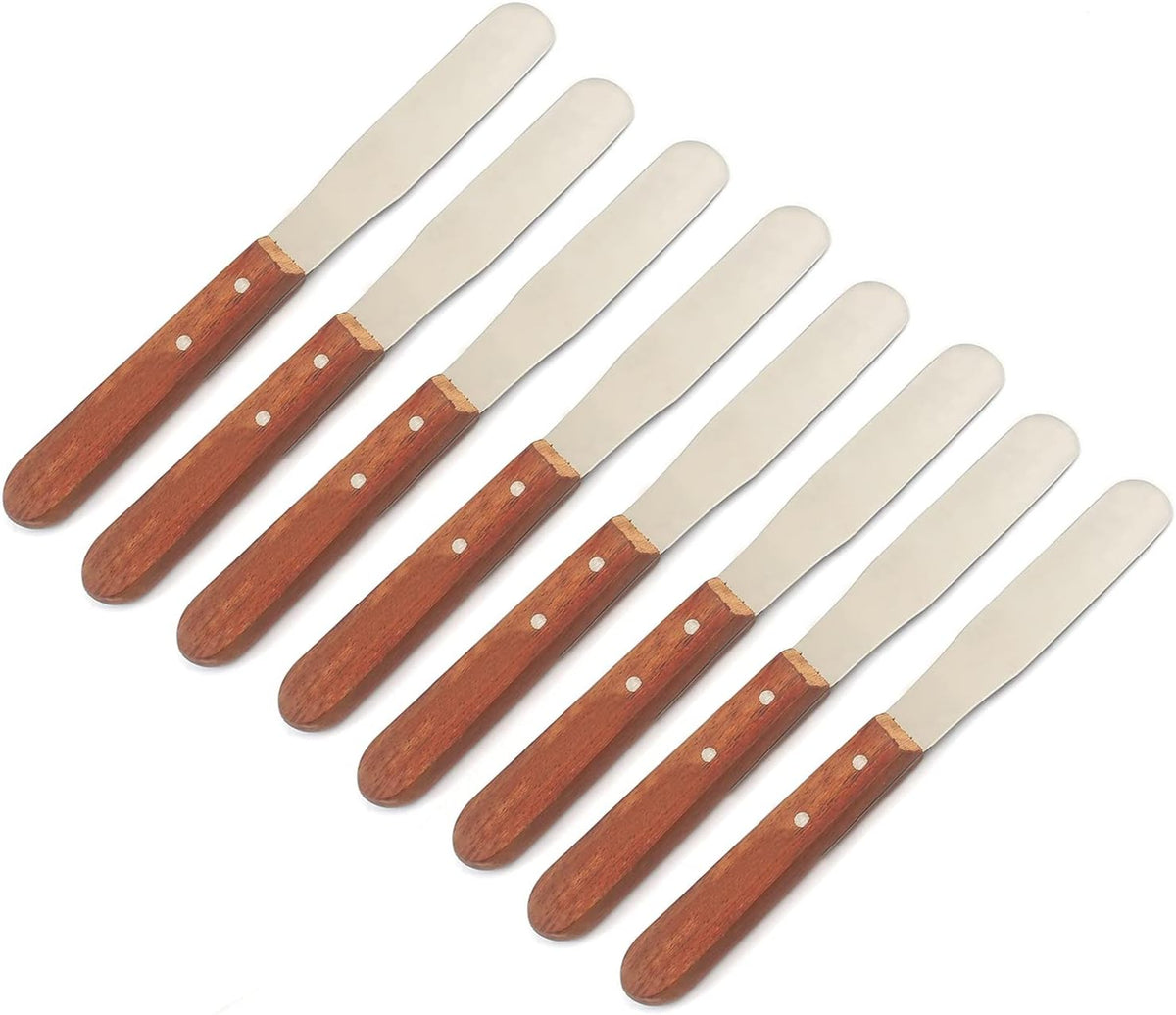 OdontoMed2011 Set of 8 Pcs Straight Icing Spatula Stainless Steel Baking Set Wooden Handle Cake Decorating Frosting Spatulas, 10R Spatula