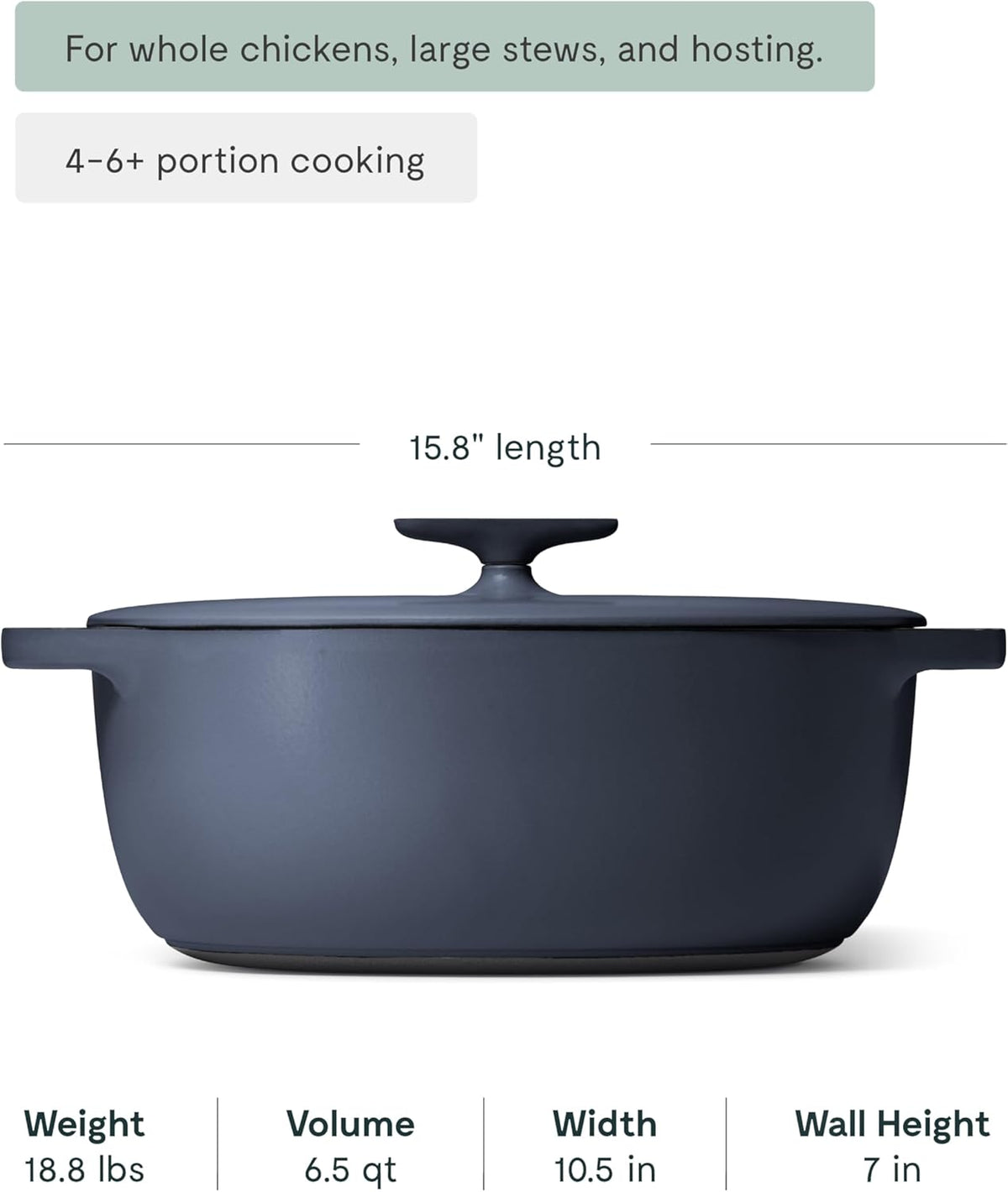 Caraway Enameled Cast Iron Dutch Oven - 8qt Dutch Oven With Lid - 3 Layer Enamel Coating - No Seasoning Required - Compatible With All Stovetops - Oven Safe - No Forever Chemicals - Midnight Blue